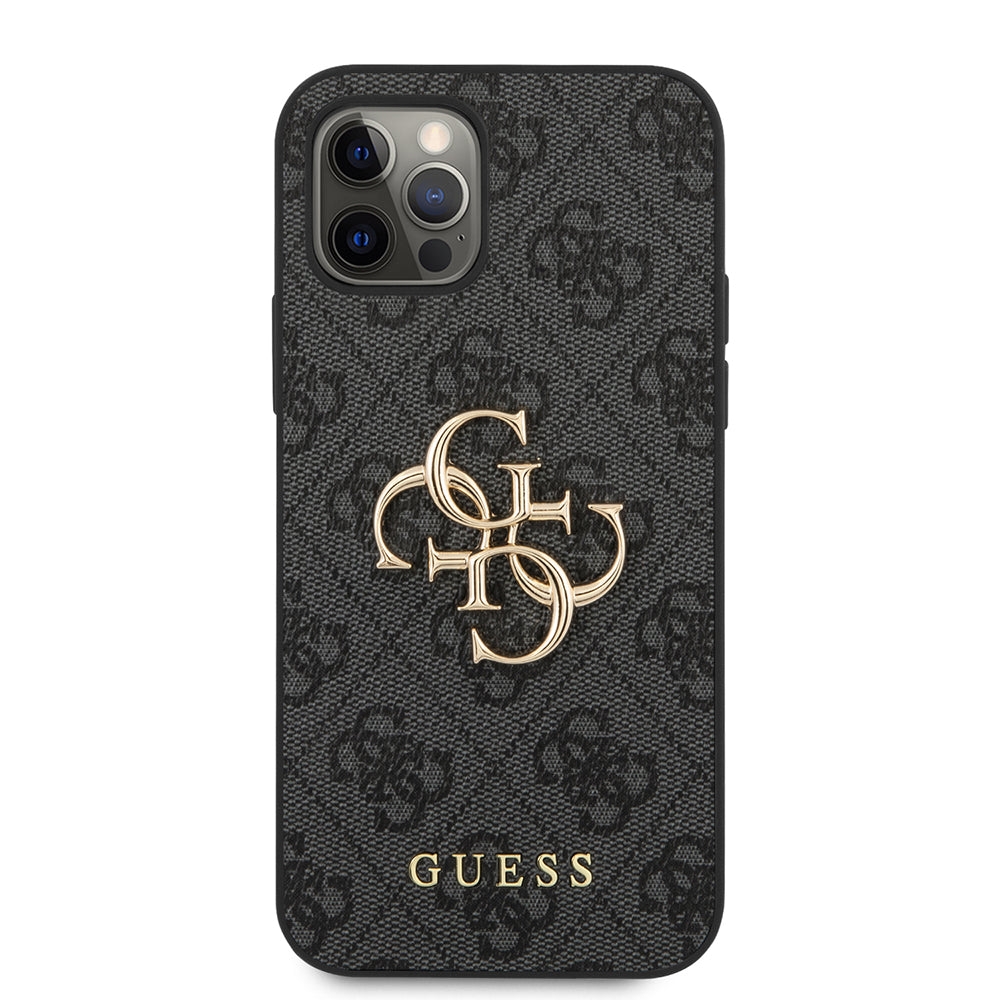 Guess iPhone 12 Pro Max Orjinal Lisanslı PU Deri Büyük Metal Logo Dizaynlı Kılıf