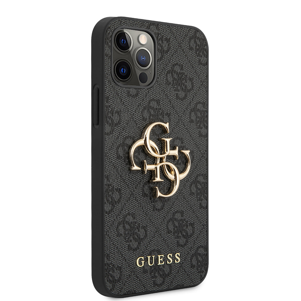 Guess iPhone 12 Pro Max Orjinal Lisanslı PU Deri Büyük Metal Logo Dizaynlı Kılıf