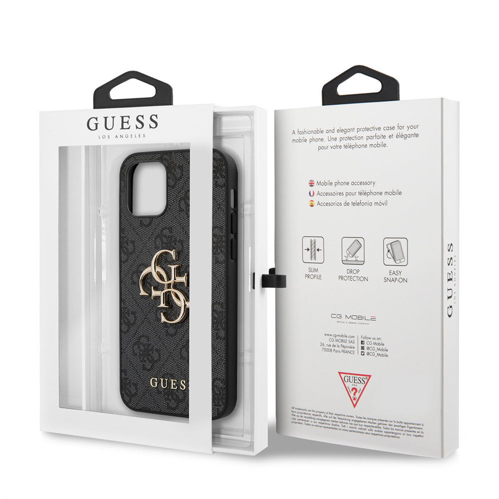 Guess iPhone 12 Pro Max Orjinal Lisanslı PU Deri Büyük Metal Logo Dizaynlı Kılıf