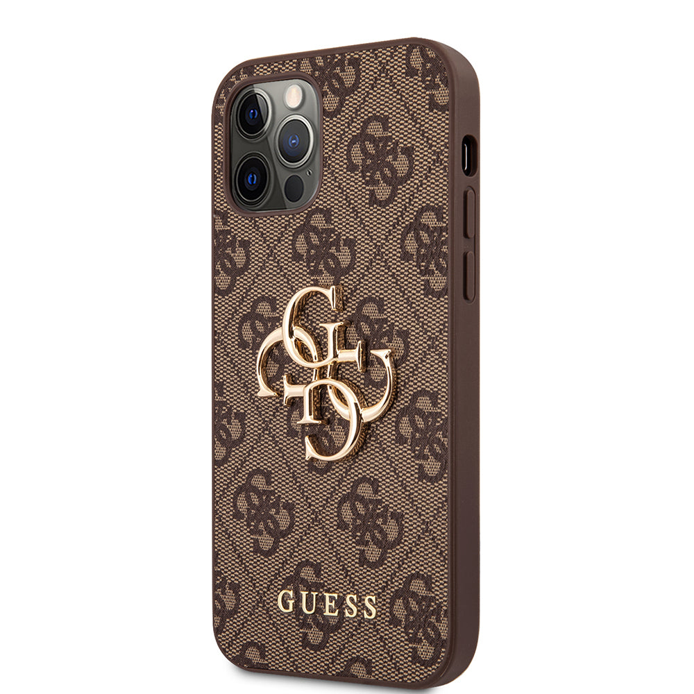 Guess iPhone 12 Pro Max Orjinal Lisanslı PU Deri Büyük Metal Logo Dizaynlı Kılıf