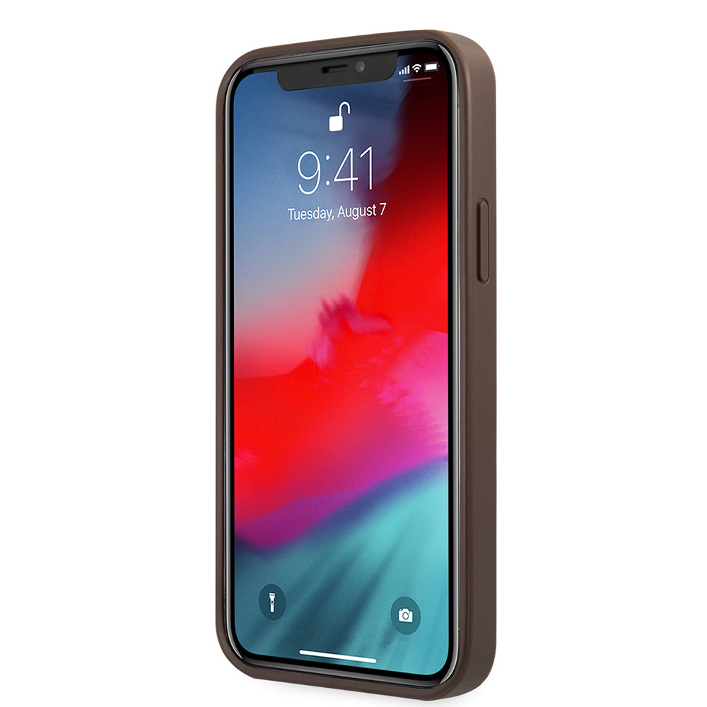 Guess iPhone 12 Pro Max Orjinal Lisanslı PU Deri Büyük Metal Logo Dizaynlı Kılıf