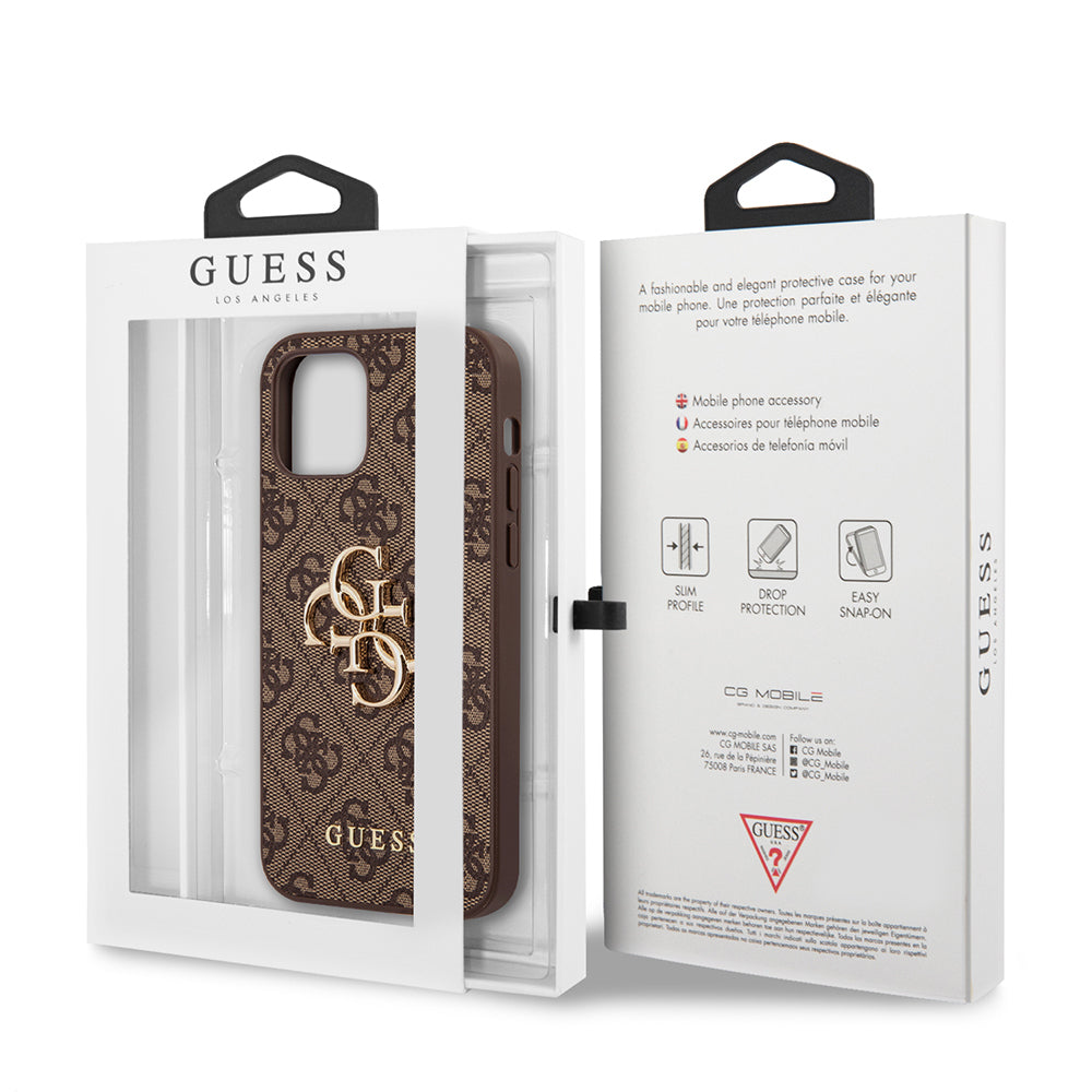 Guess iPhone 12 Pro Max Orjinal Lisanslı PU Deri Büyük Metal Logo Dizaynlı Kılıf