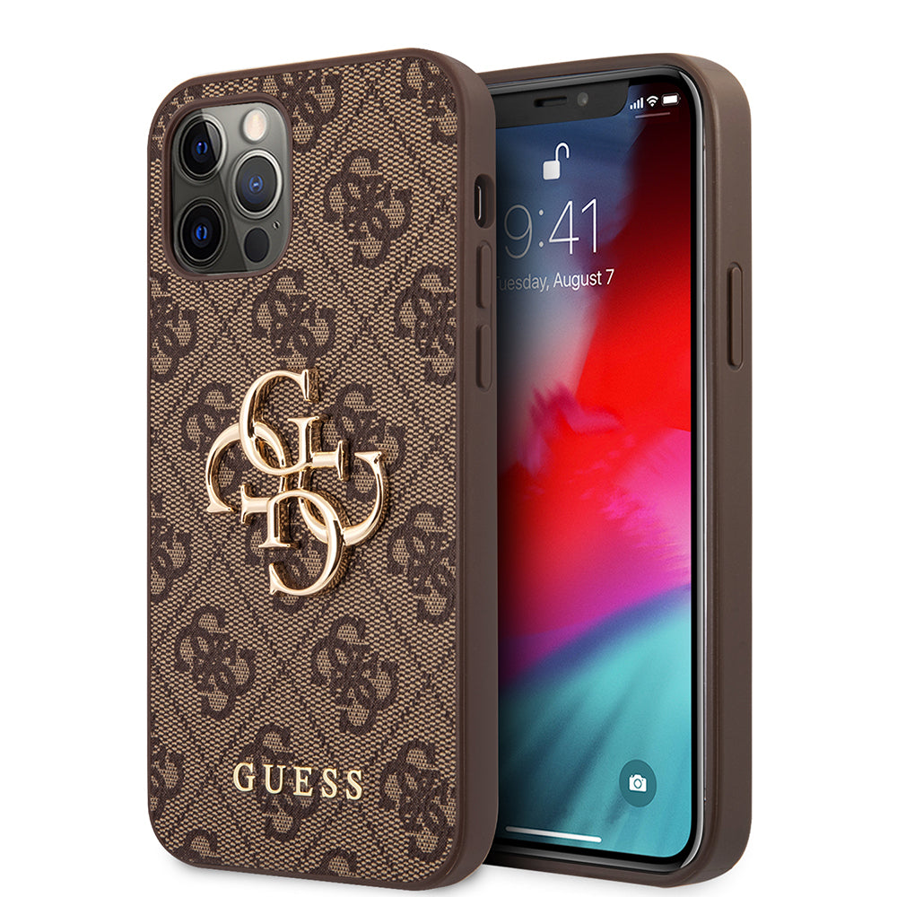 Guess iPhone 12 Pro Max Orjinal Lisanslı PU Deri Büyük Metal Logo Dizaynlı Kılıf