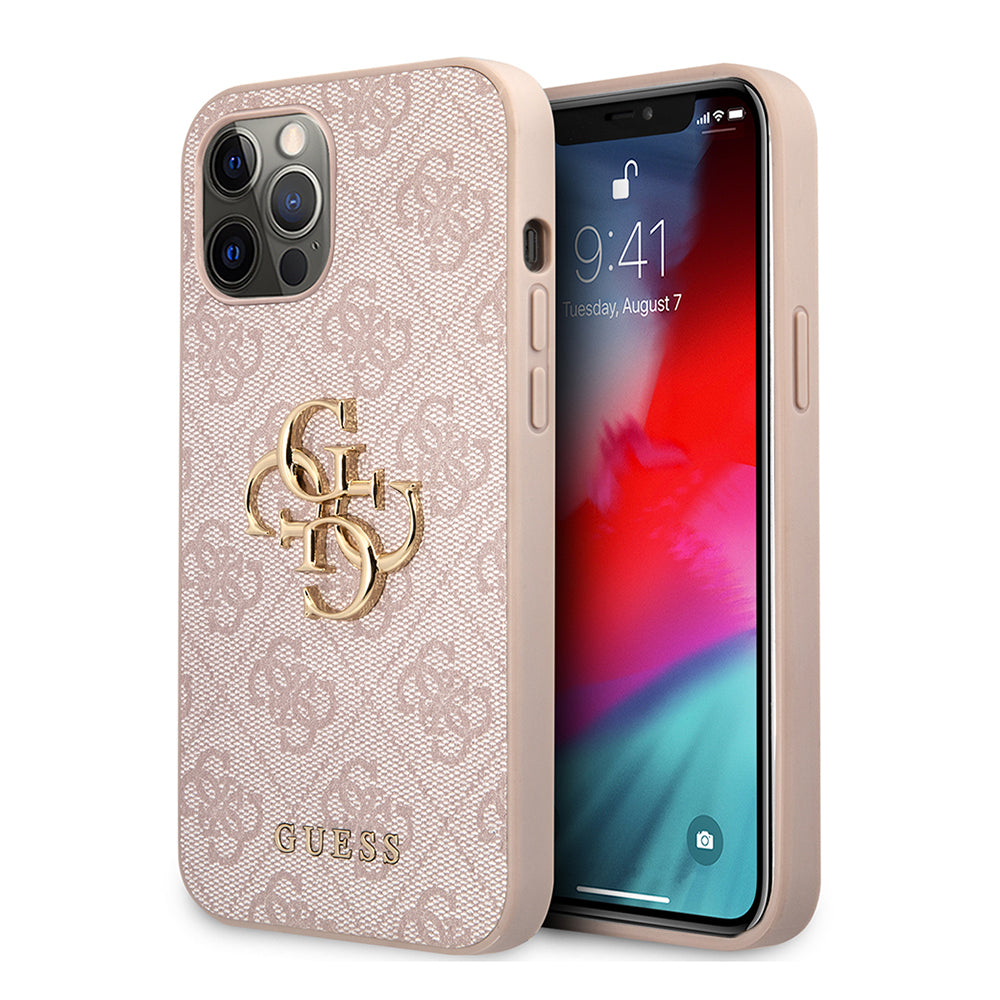 Guess iPhone 12 Pro Max Orjinal Lisanslı PU Deri Büyük Metal Logo Dizaynlı Kılıf