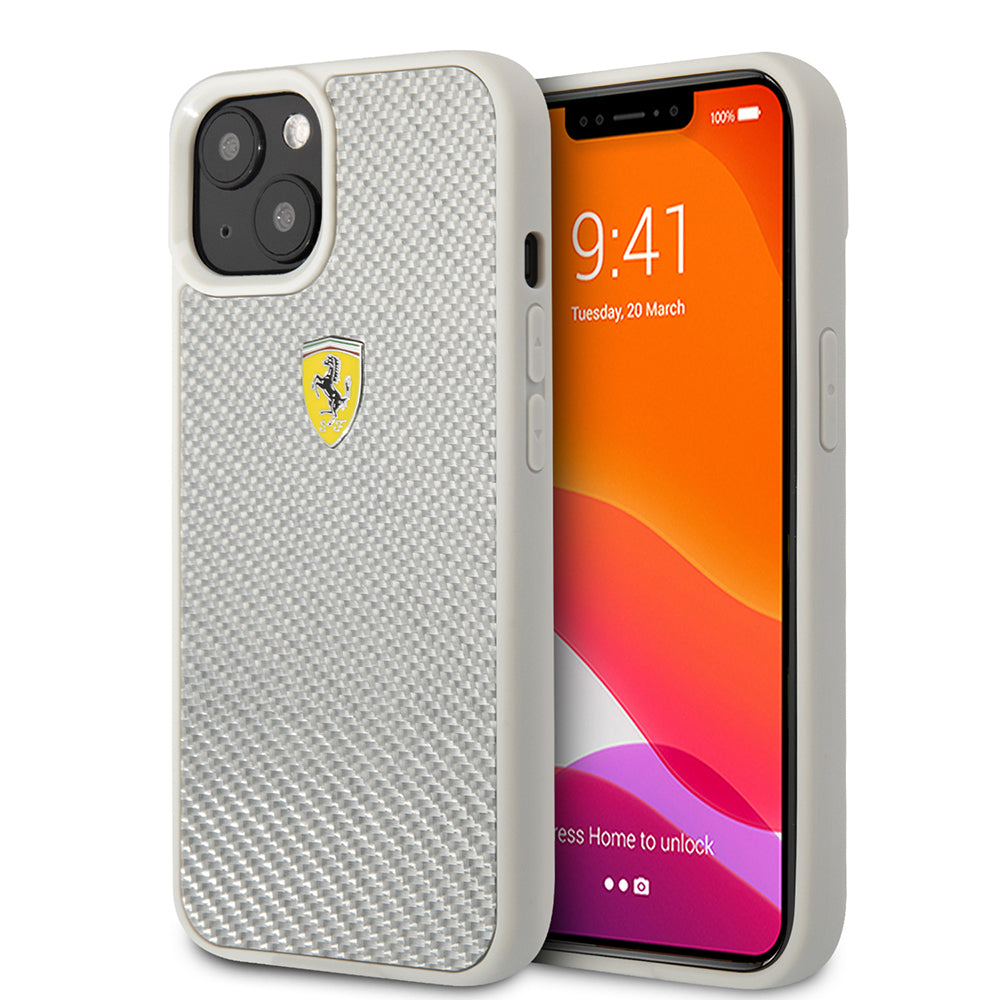 Ferrari iPhone 13 Orjinal Lisanlı Klasik Metal Logolu Karbon Dizayn Kılıf