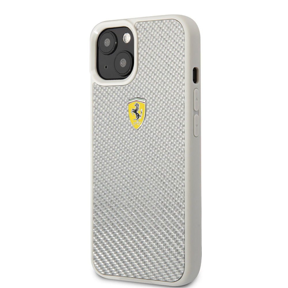 Ferrari iPhone 13 Orjinal Lisanlı Klasik Metal Logolu Karbon Dizayn Kılıf