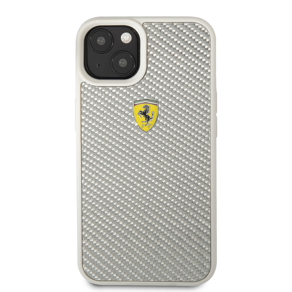 Ferrari iPhone 13 Orjinal Lisanlı Klasik Metal Logolu Karbon Dizayn Kılıf