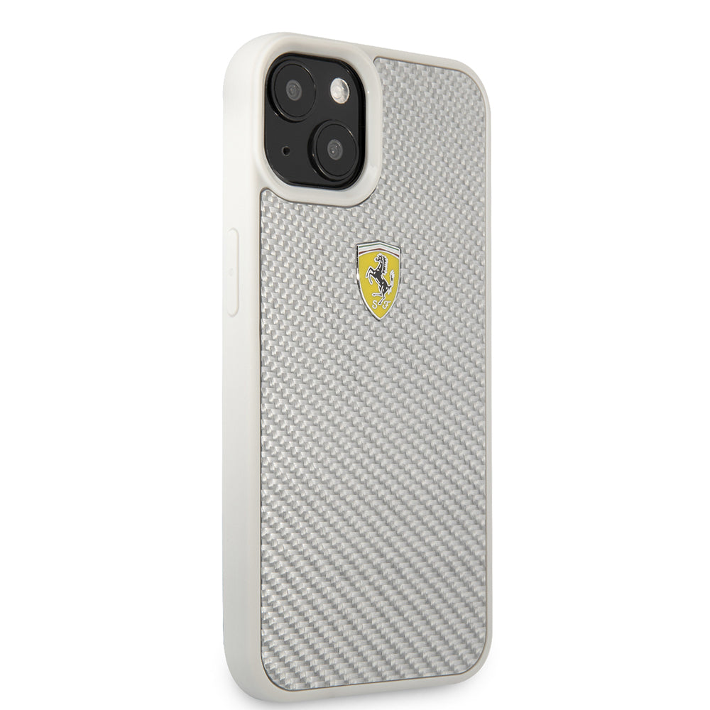 Ferrari iPhone 13 Orjinal Lisanlı Klasik Metal Logolu Karbon Dizayn Kılıf
