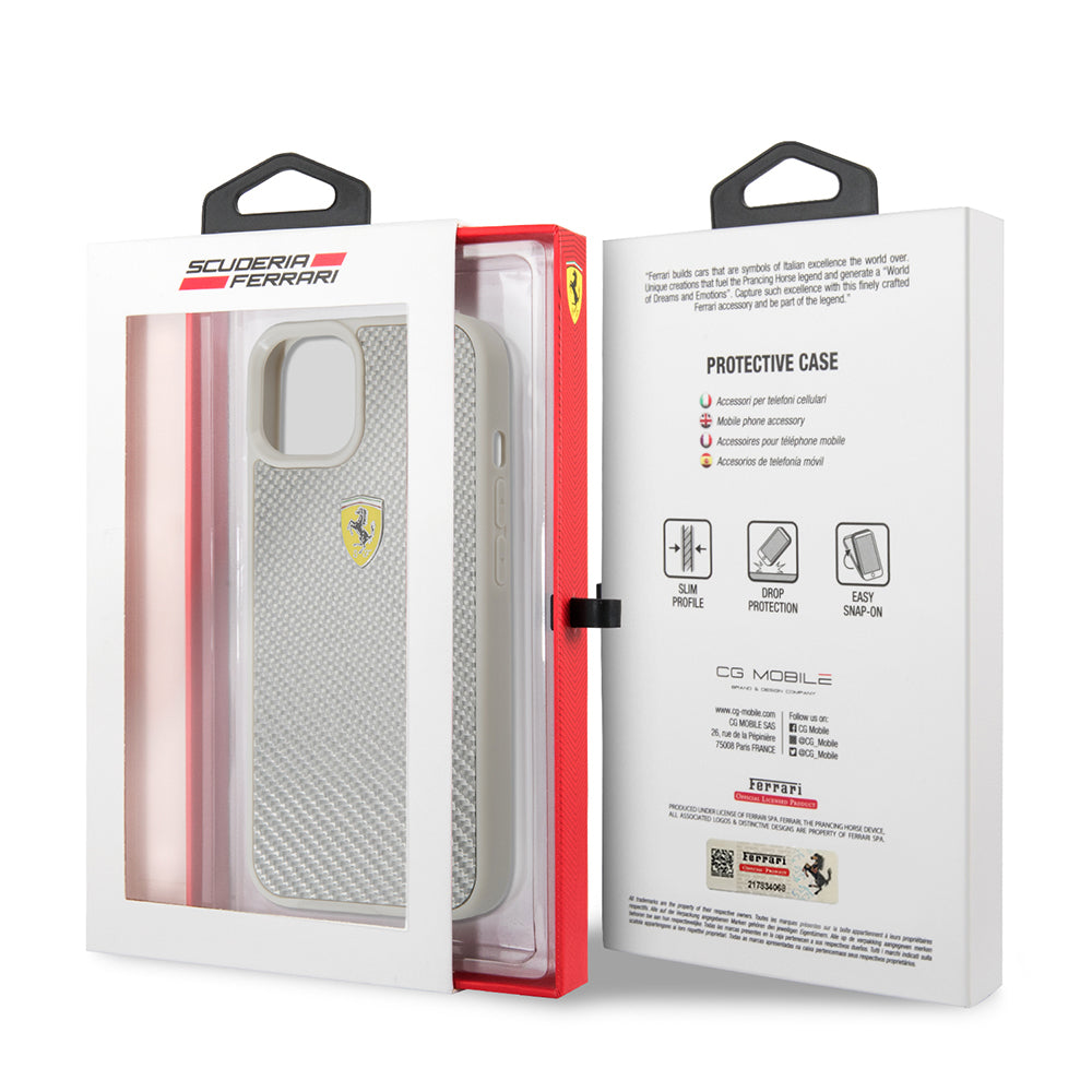 Ferrari iPhone 13 Orjinal Lisanlı Klasik Metal Logolu Karbon Dizayn Kılıf