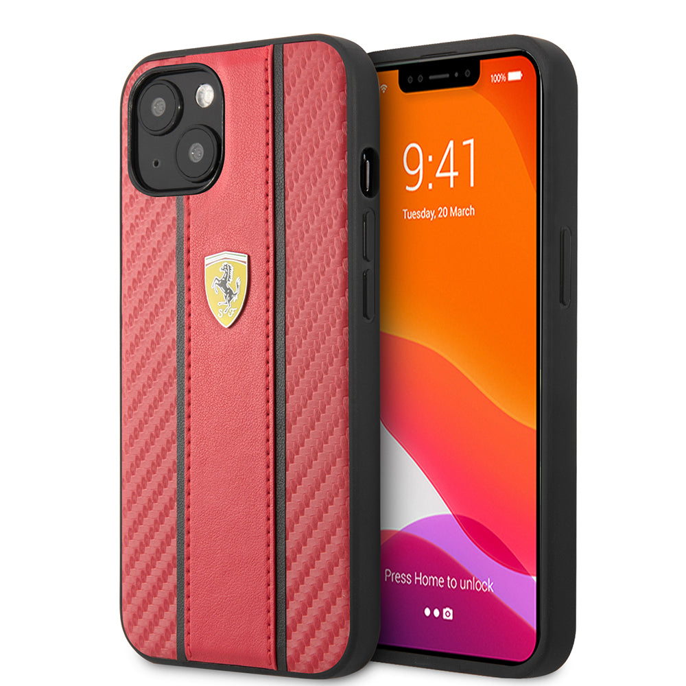 Ferrari iPhone 13 Orjinal Lisanslı PU Deri Ve Karbon Dizayn Telefon Kılıfı