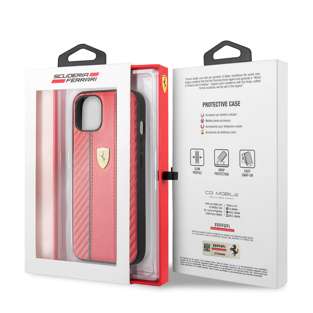 Ferrari iPhone 13 Orjinal Lisanslı PU Deri Ve Karbon Dizayn Telefon Kılıfı