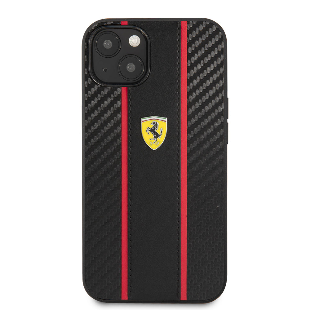 Ferrari iPhone 13 Orjinal Lisanslı PU Deri Ve Karbon Dizayn Telefon Kılıfı