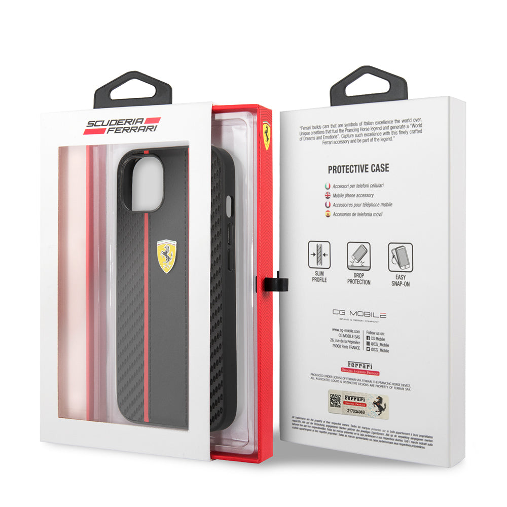 Ferrari iPhone 13 Orjinal Lisanslı PU Deri Ve Karbon Dizayn Telefon Kılıfı