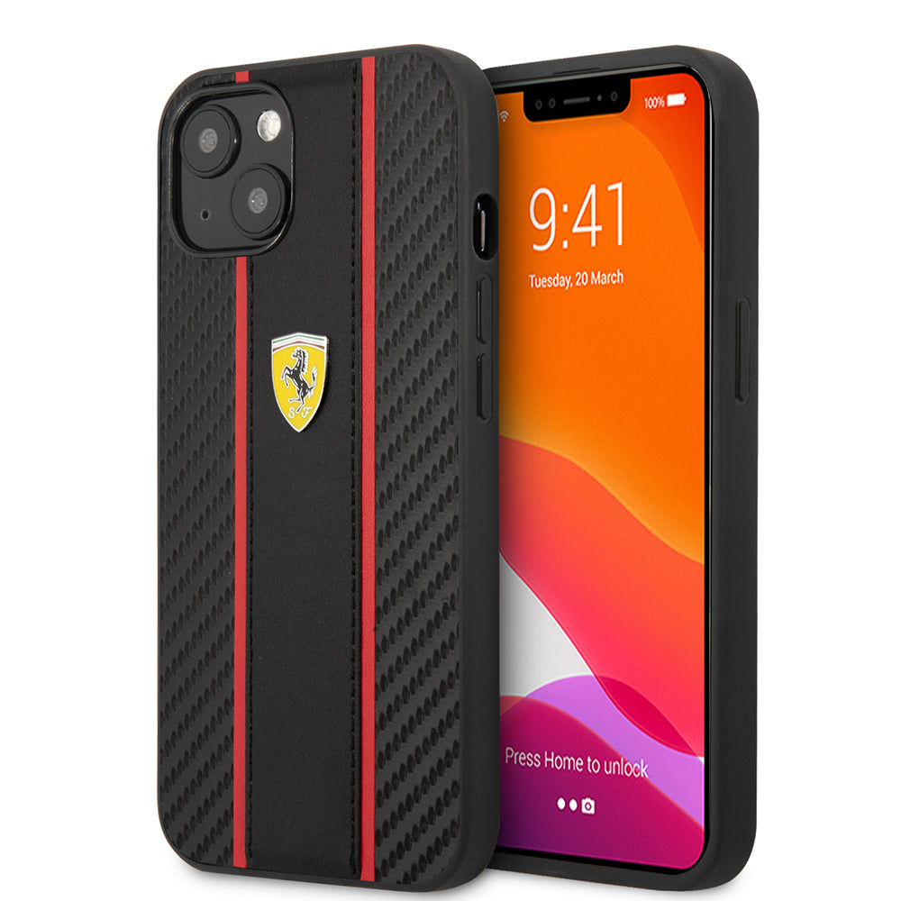 Ferrari iPhone 13 Orjinal Lisanslı PU Deri Ve Karbon Dizayn Telefon Kılıfı