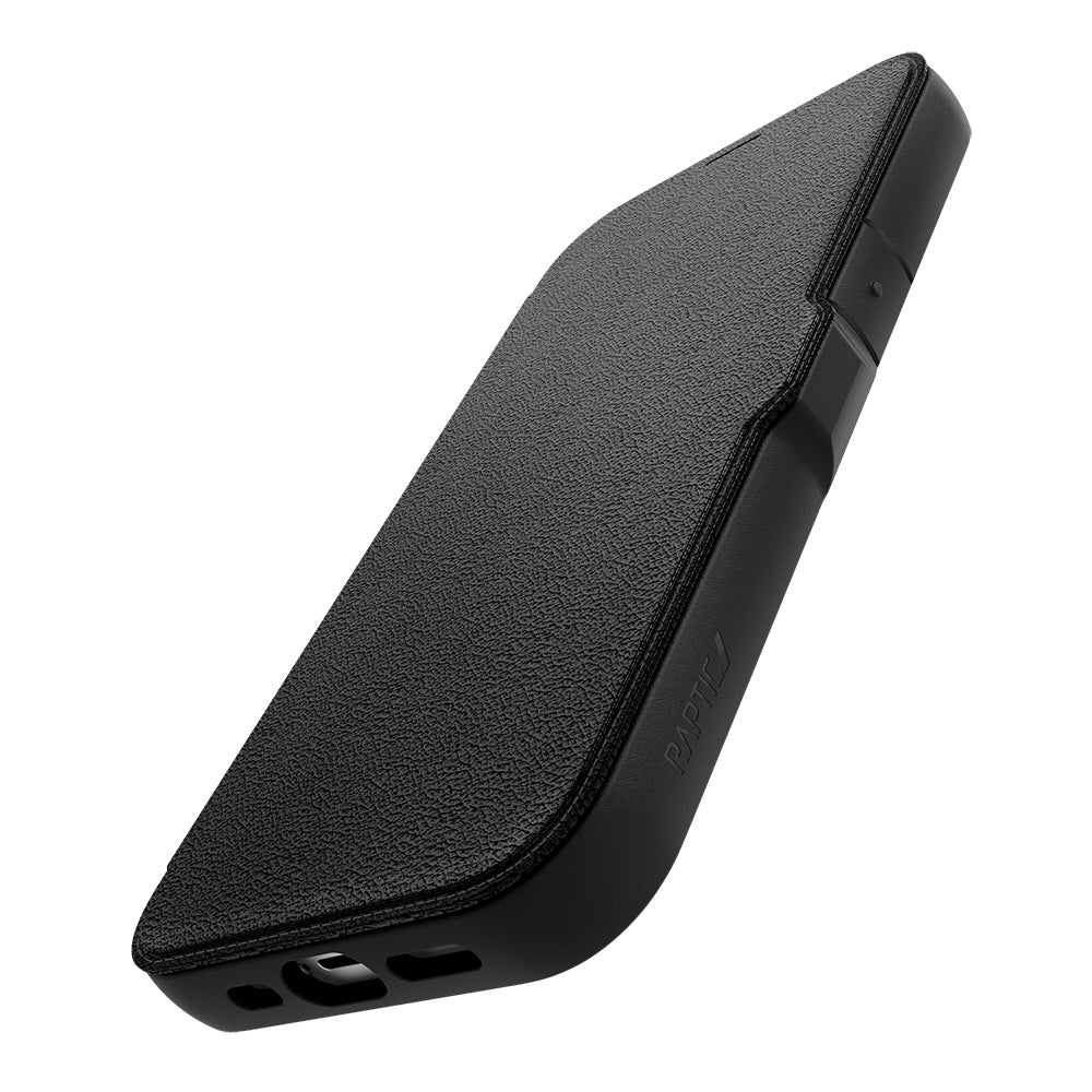 Raptic Urban Folio Serisi iPhone 13 Vegan Deri Tasarımlı Şeffaf Arka Yüzey Kartlıklı Kılıf