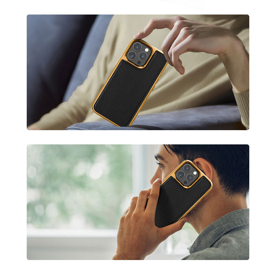 Wiwu Genuine iPhone 13 Leather Gold Calfskin Orjinal Deri Telefon Kılıfı