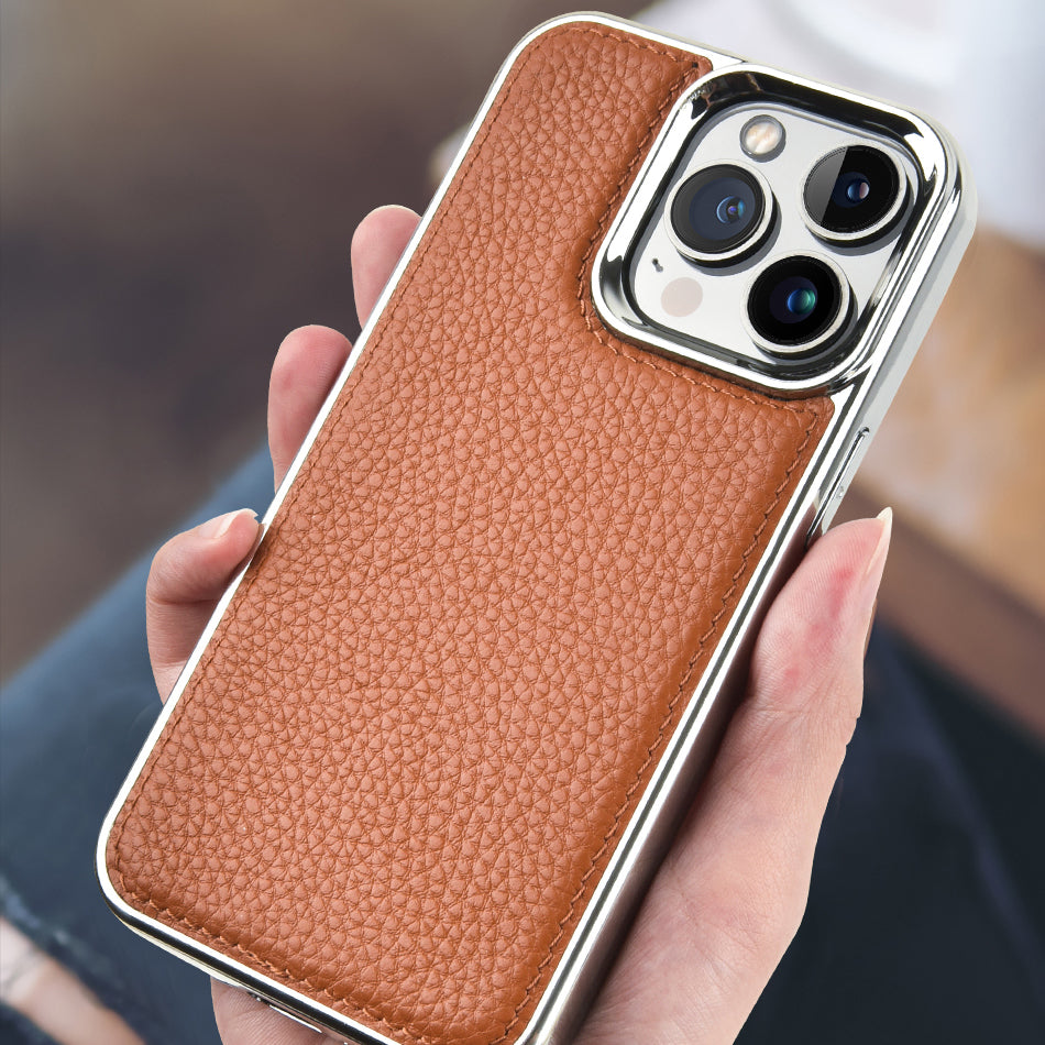 Wiwu Genuine iPhone 13 Leather Silver Calfskin Orjinal Deri Telefon Kılıfı