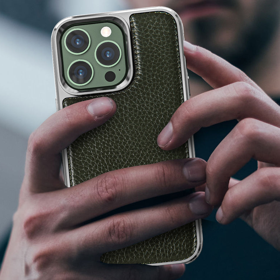 Wiwu Genuine iPhone 13 Leather Silver Calfskin Orjinal Deri Telefon Kılıfı