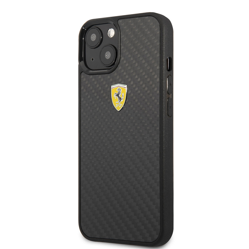 Ferrari iPhone 13 Mini Orjinal Lisanlı Klasik Metal Logolu Karbon Dizayn Kılıf