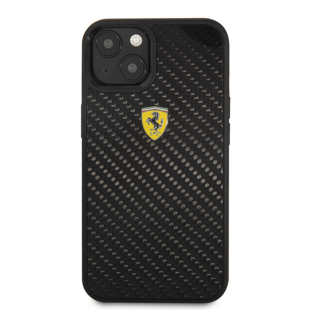 Ferrari iPhone 13 Mini Orjinal Lisanlı Klasik Metal Logolu Karbon Dizayn Kılıf