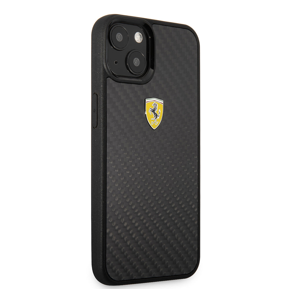 Ferrari iPhone 13 Mini Orjinal Lisanlı Klasik Metal Logolu Karbon Dizayn Kılıf