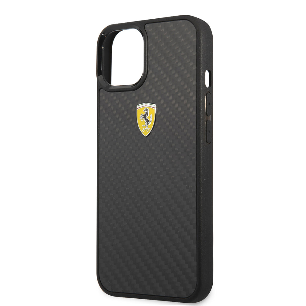 Ferrari iPhone 13 Mini Orjinal Lisanlı Klasik Metal Logolu Karbon Dizayn Kılıf