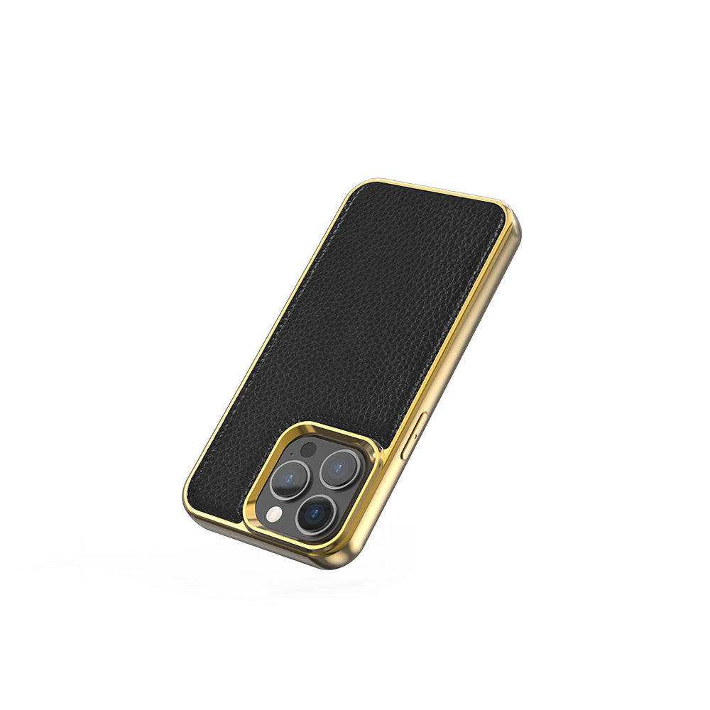 Wiwu Genuine iPhone 13 Mini Leather Gold Calfskin Orjinal Deri Telefon Kılıfı