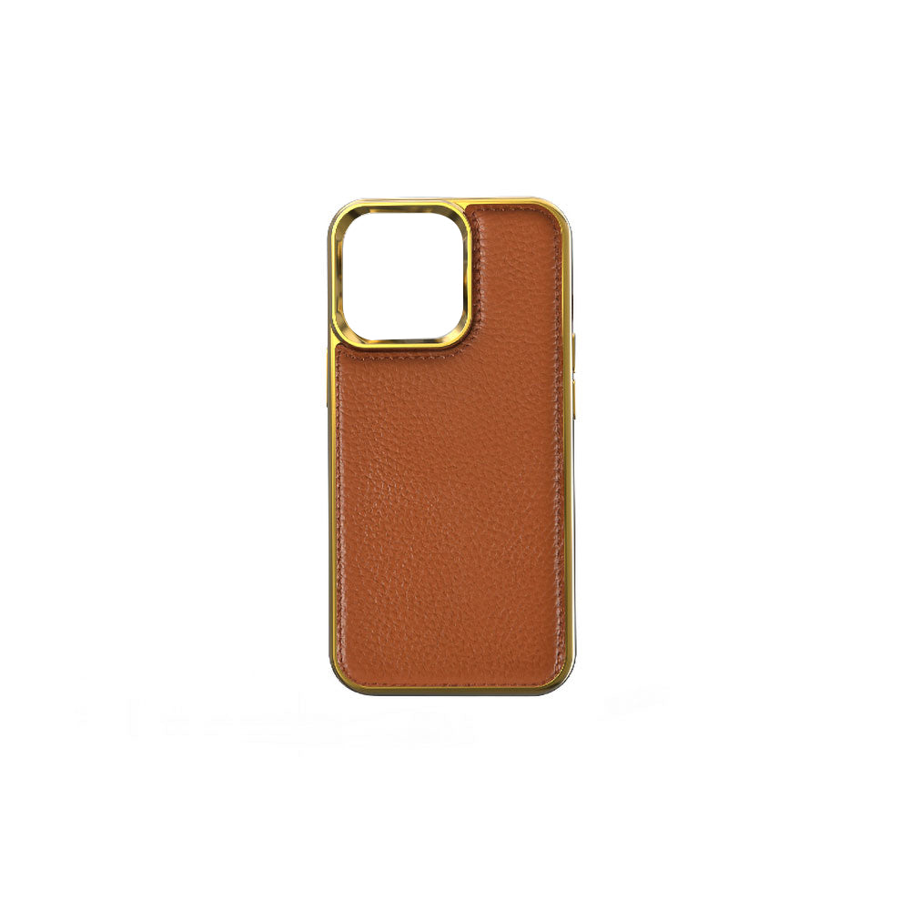 Wiwu Genuine iPhone 13 Mini Leather Gold Calfskin Orjinal Deri Telefon Kılıfı
