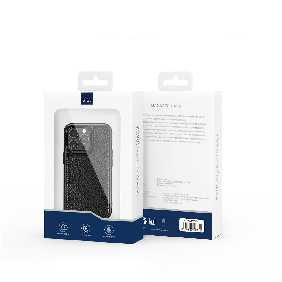 Wiwu Genuine Leather iPhone 13 Mini Plastic Calfskin Orjinal Deri Telefon Kılıfı
