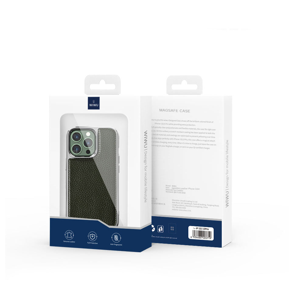 Wiwu Genuine iPhone 13 Mini Leather Silver Calfskin Orjinal Deri Telefon Kılıfı