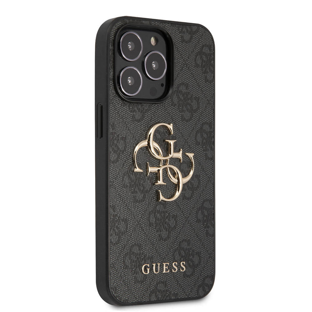 Guess iPhone 13 Pro Orjinal Lisanslı PU Deri 4G Desenli Metal Büyük ve 4G Logolu Telefon Kılıfı