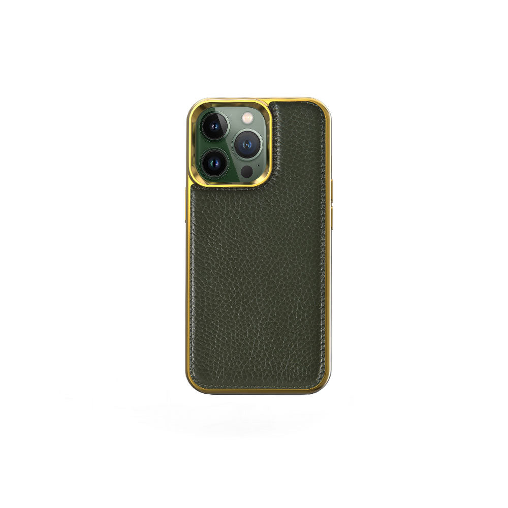 Wiwu Genuine iPhone 13 Pro Leather Gold Calfskin Orjinal Deri Telefon Kılıfı