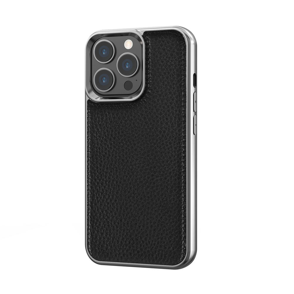 Wiwu Genuine iPhone 13 Pro Leather Silver Calfskin Orjinal Deri Telefon Kılıfı
