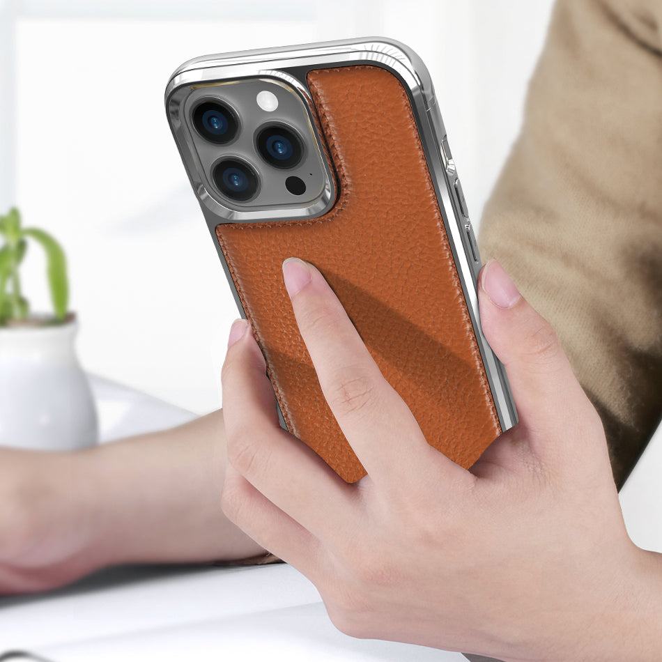 Wiwu Genuine iPhone 13 Pro Leather Silver Calfskin Orjinal Deri Telefon Kılıfı