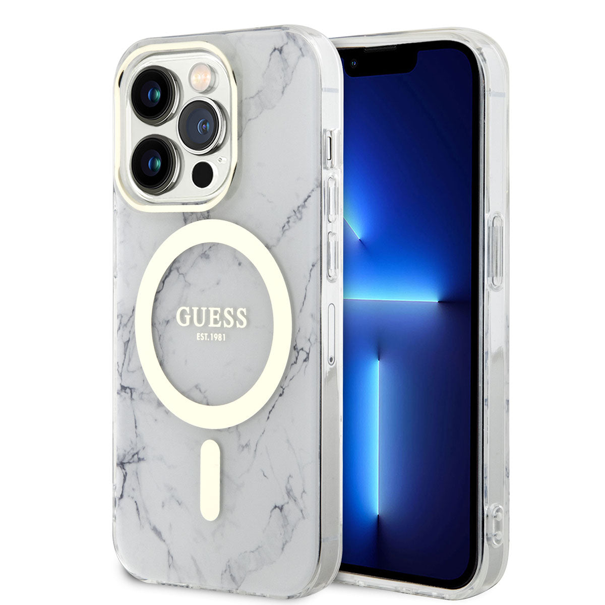 Guess iPhone 13 Pro Max Magsafe Şarj Özellikli Mermer Desenli Telefon Kılıfı