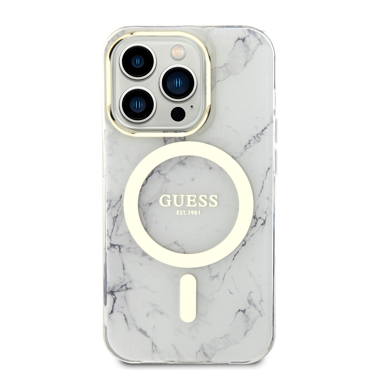 Guess iPhone 13 Pro Max Magsafe Şarj Özellikli Mermer Desenli Telefon Kılıfı