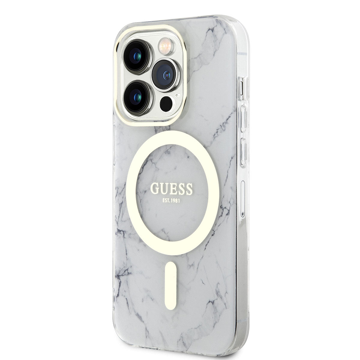 Guess iPhone 13 Pro Max Magsafe Şarj Özellikli Mermer Desenli Telefon Kılıfı