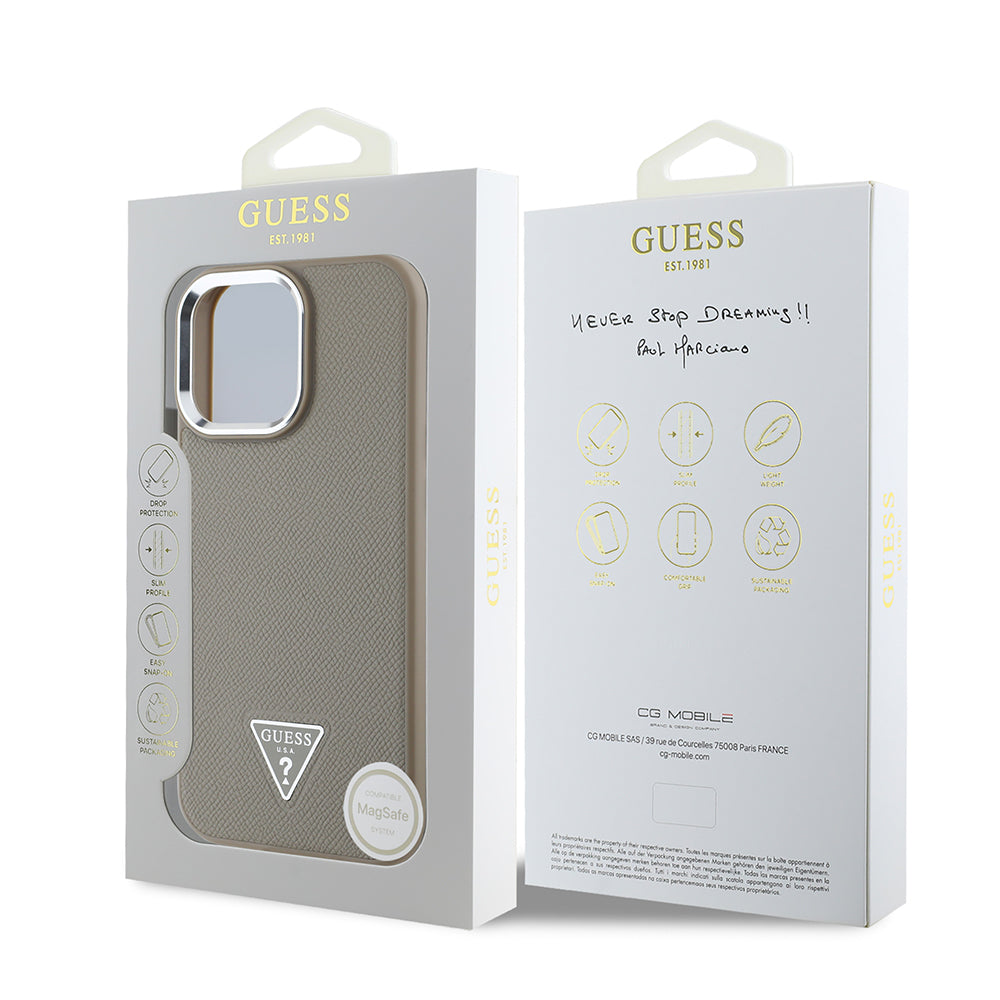 Guess iPhone 13 Pro Max Orjinal Lisanslı Magsafe Grained Triangle Kılıf