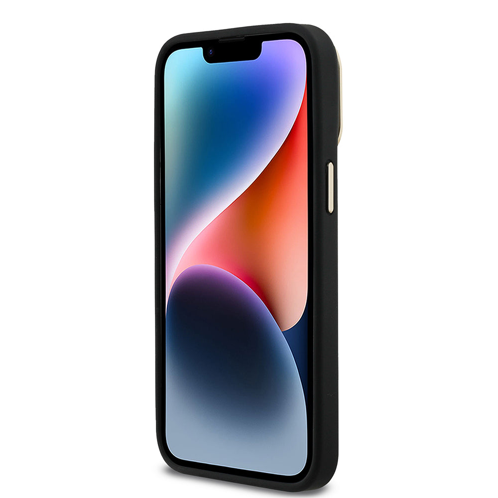Guess iPhone 13 Pro Max Orjinal Lisanslı PU Deri 4G Desenli Metal Büyük 4G ve Yazı Logolu Kamera Standlı Kılıf