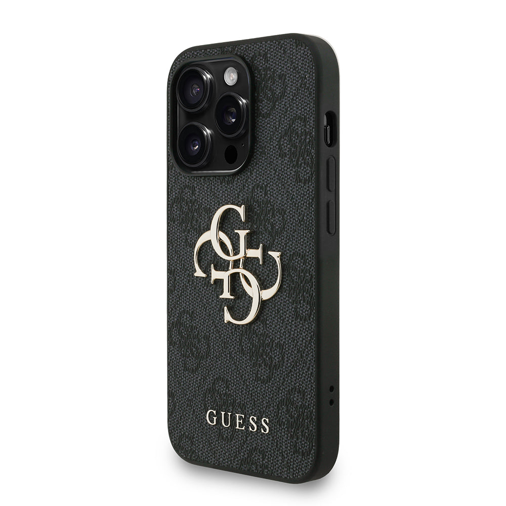 Guess iPhone 13 Pro Max Orjinal Lisanslı PU Deri Bilek Askı İpli Metal Büyük 4G ve Yazı Logolu Kılıf