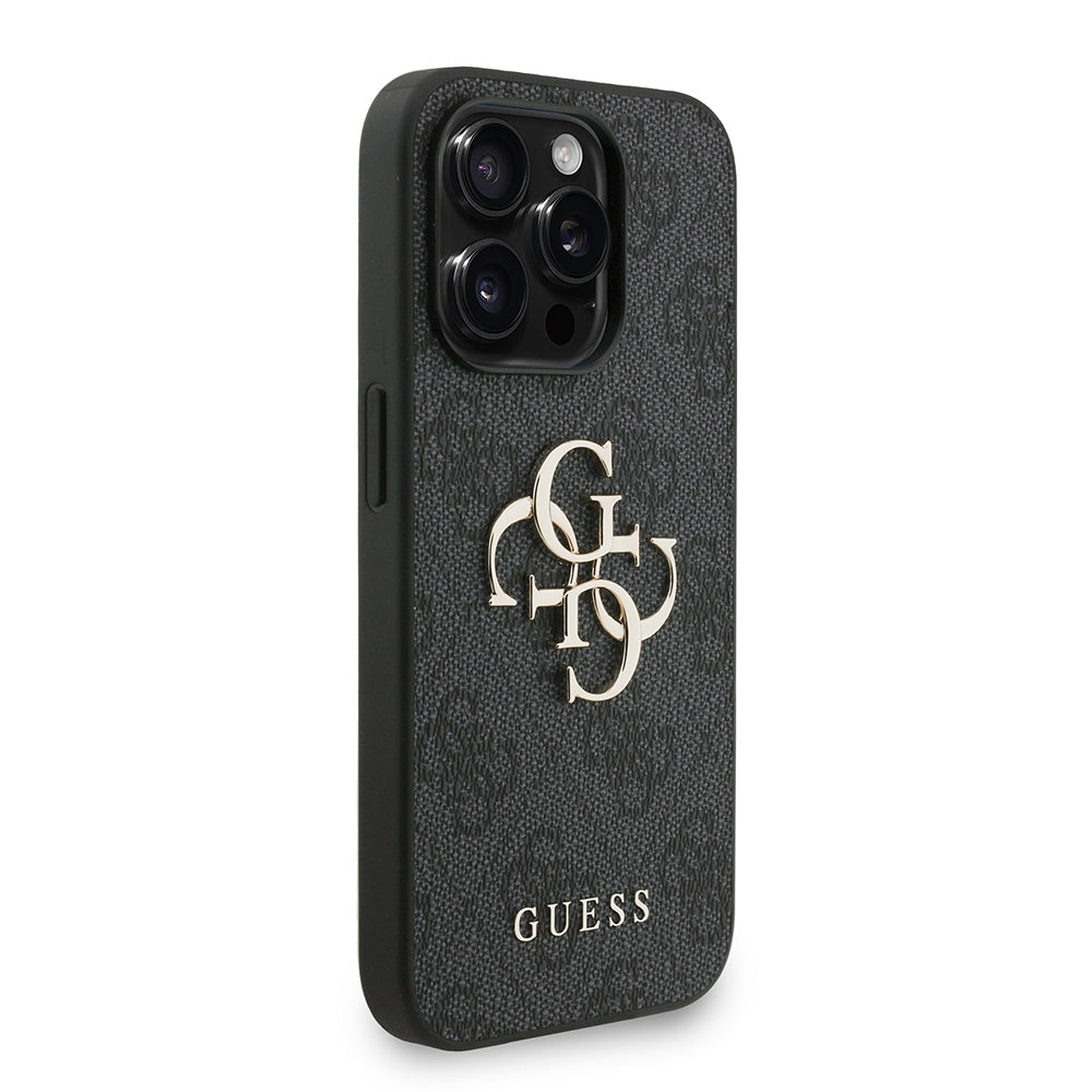 Guess iPhone 13 Pro Max Orjinal Lisanslı PU Deri Bilek Askı İpli Metal Büyük 4G ve Yazı Logolu Kılıf