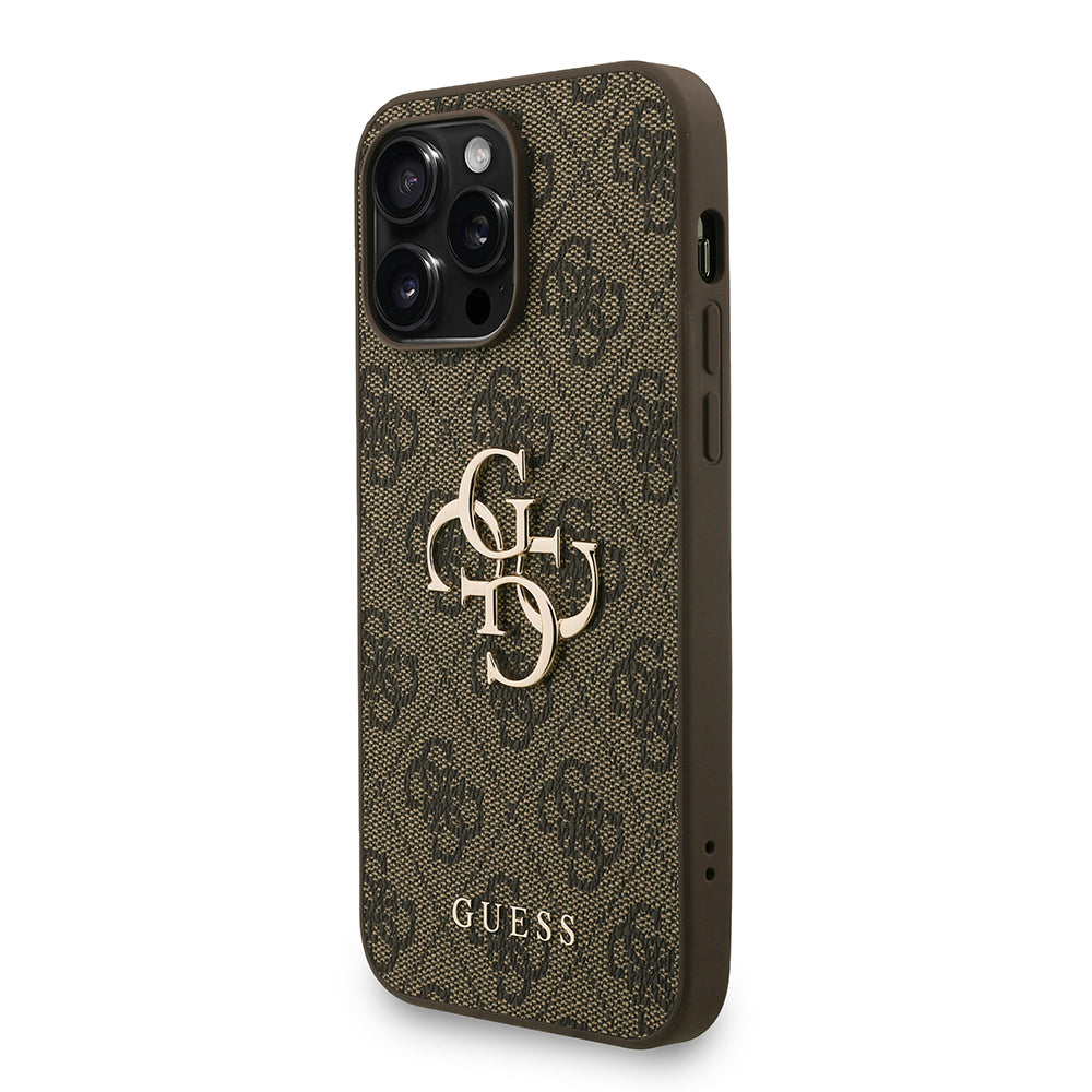 Guess iPhone 13 Pro Max Orjinal Lisanslı PU Deri Bilek Askı İpli Metal Büyük 4G ve Yazı Logolu Kılıf