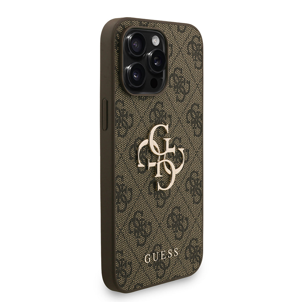 Guess iPhone 13 Pro Max Orjinal Lisanslı PU Deri Bilek Askı İpli Metal Büyük 4G ve Yazı Logolu Kılıf