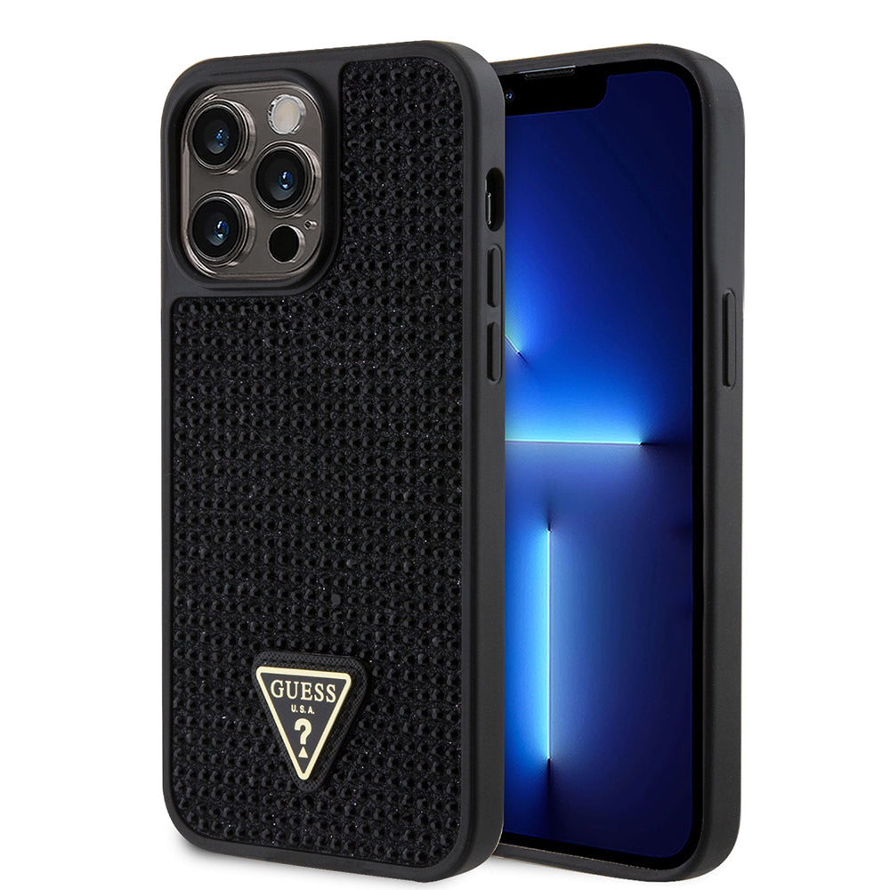 Guess iPhone 13 Pro Max Orjinal Lisanslı Taşlı Arka Yüzey Üçgen Logolu Telefon Kılıfı