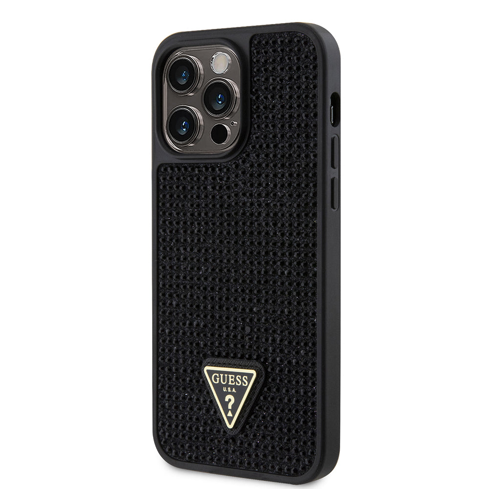 Guess iPhone 13 Pro Max Orjinal Lisanslı Taşlı Arka Yüzey Üçgen Logolu Telefon Kılıfı