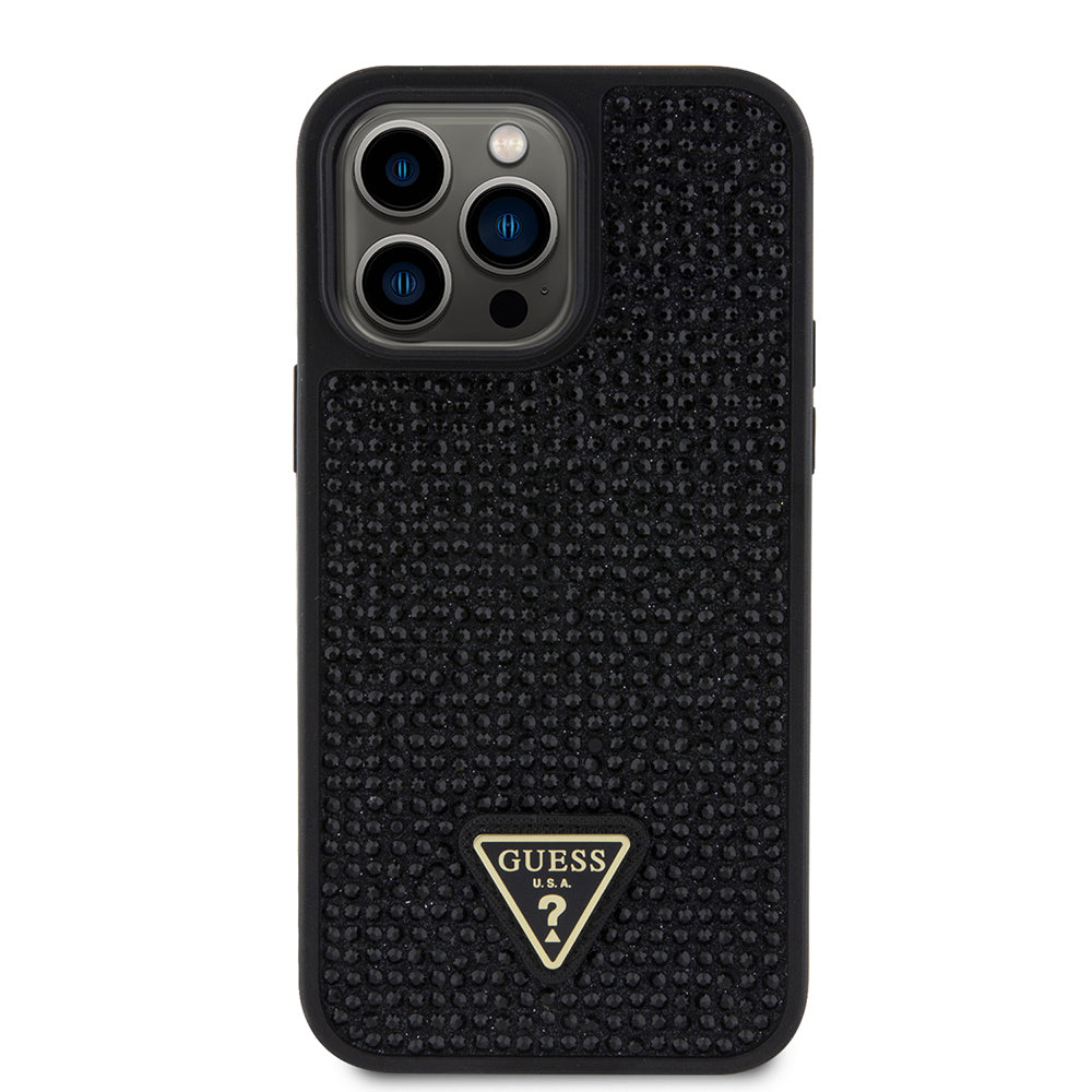 Guess iPhone 13 Pro Max Orjinal Lisanslı Taşlı Arka Yüzey Üçgen Logolu Telefon Kılıfı
