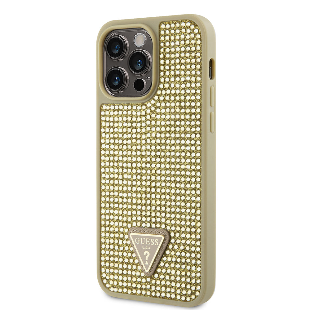 Guess iPhone 13 Pro Max Orjinal Lisanslı Taşlı Arka Yüzey Üçgen Logolu Telefon Kılıfı