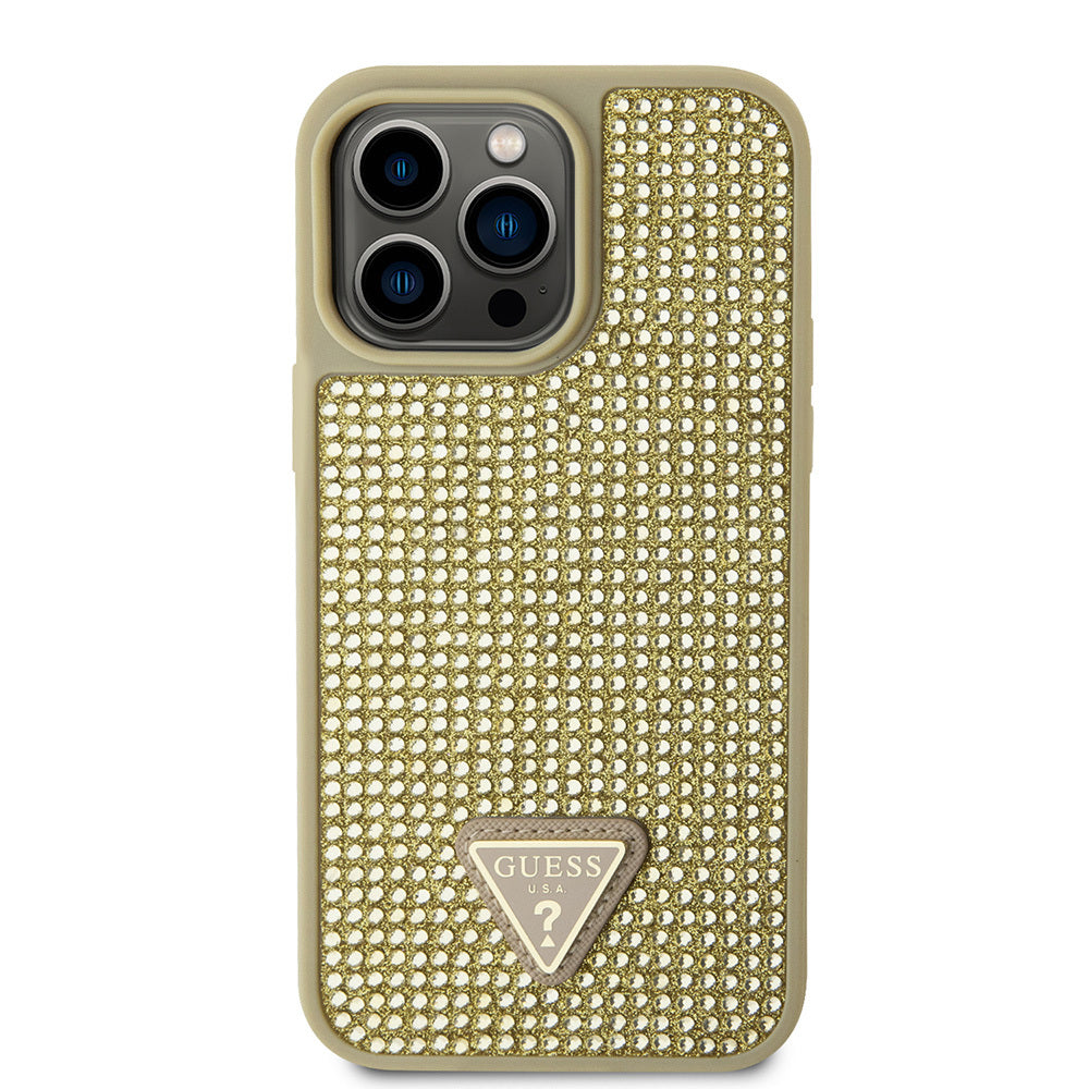 Guess iPhone 13 Pro Max Orjinal Lisanslı Taşlı Arka Yüzey Üçgen Logolu Telefon Kılıfı