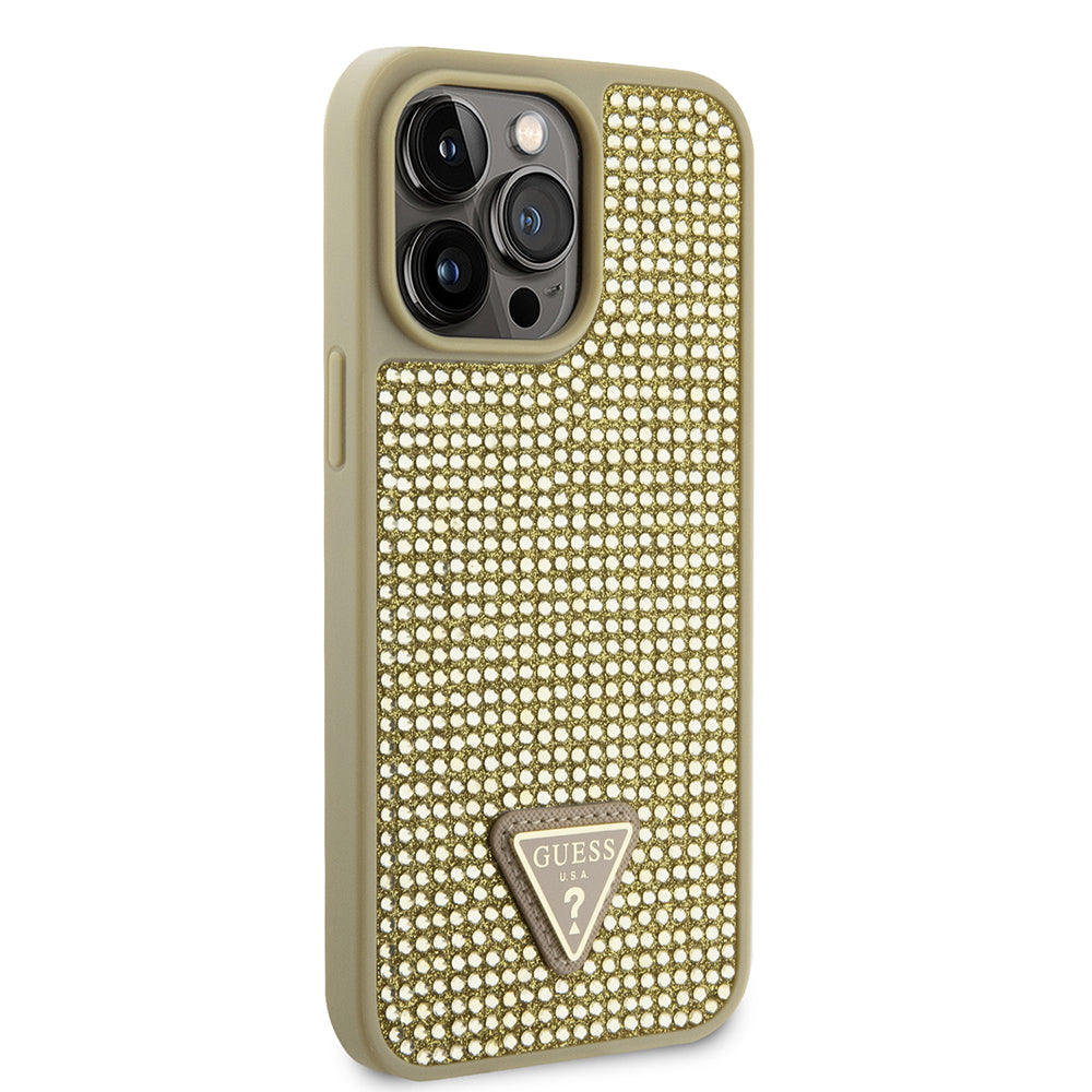 Guess iPhone 13 Pro Max Orjinal Lisanslı Taşlı Arka Yüzey Üçgen Logolu Telefon Kılıfı