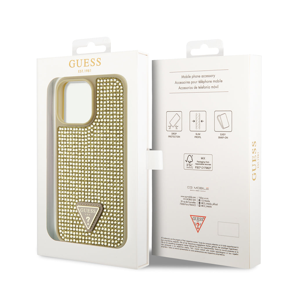 Guess iPhone 13 Pro Max Orjinal Lisanslı Taşlı Arka Yüzey Üçgen Logolu Telefon Kılıfı
